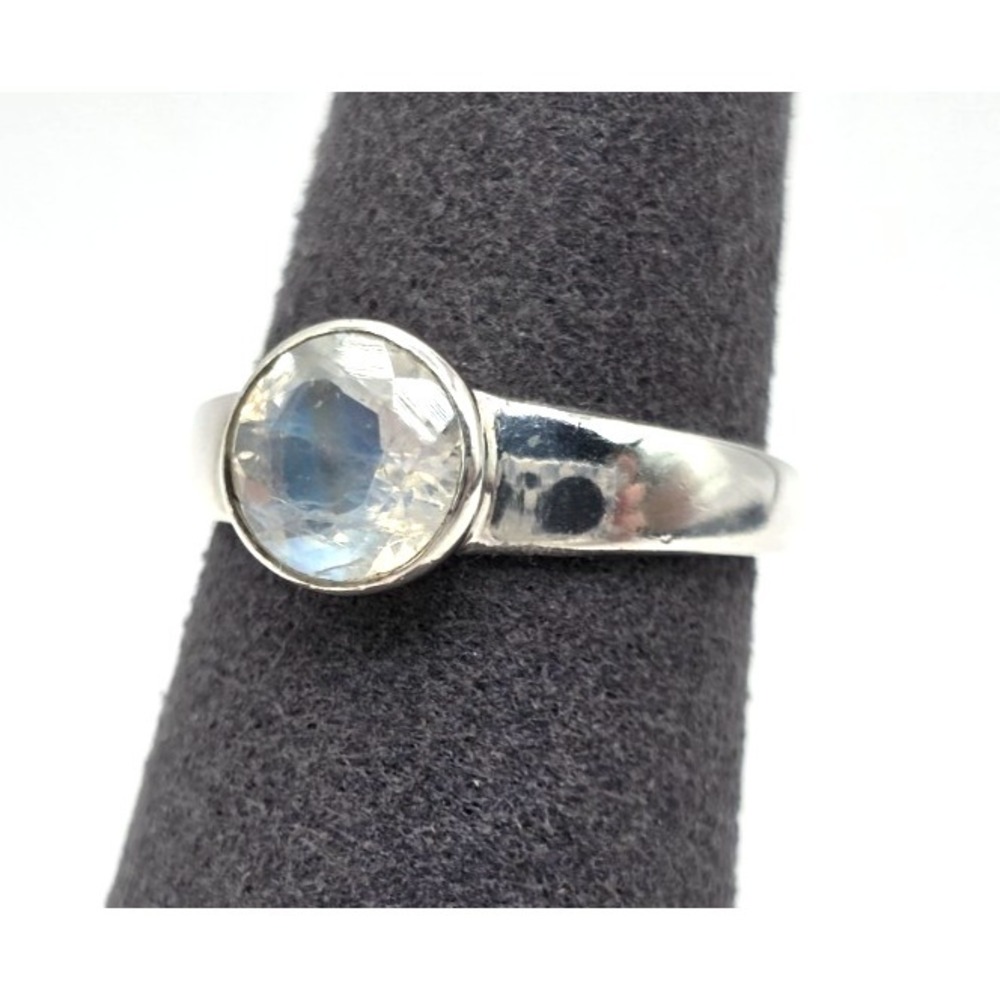 Moonstone Ring Size 6.5 Faceted 7.5 mm Round Sterling Silver 925 Handmade‎ NWT